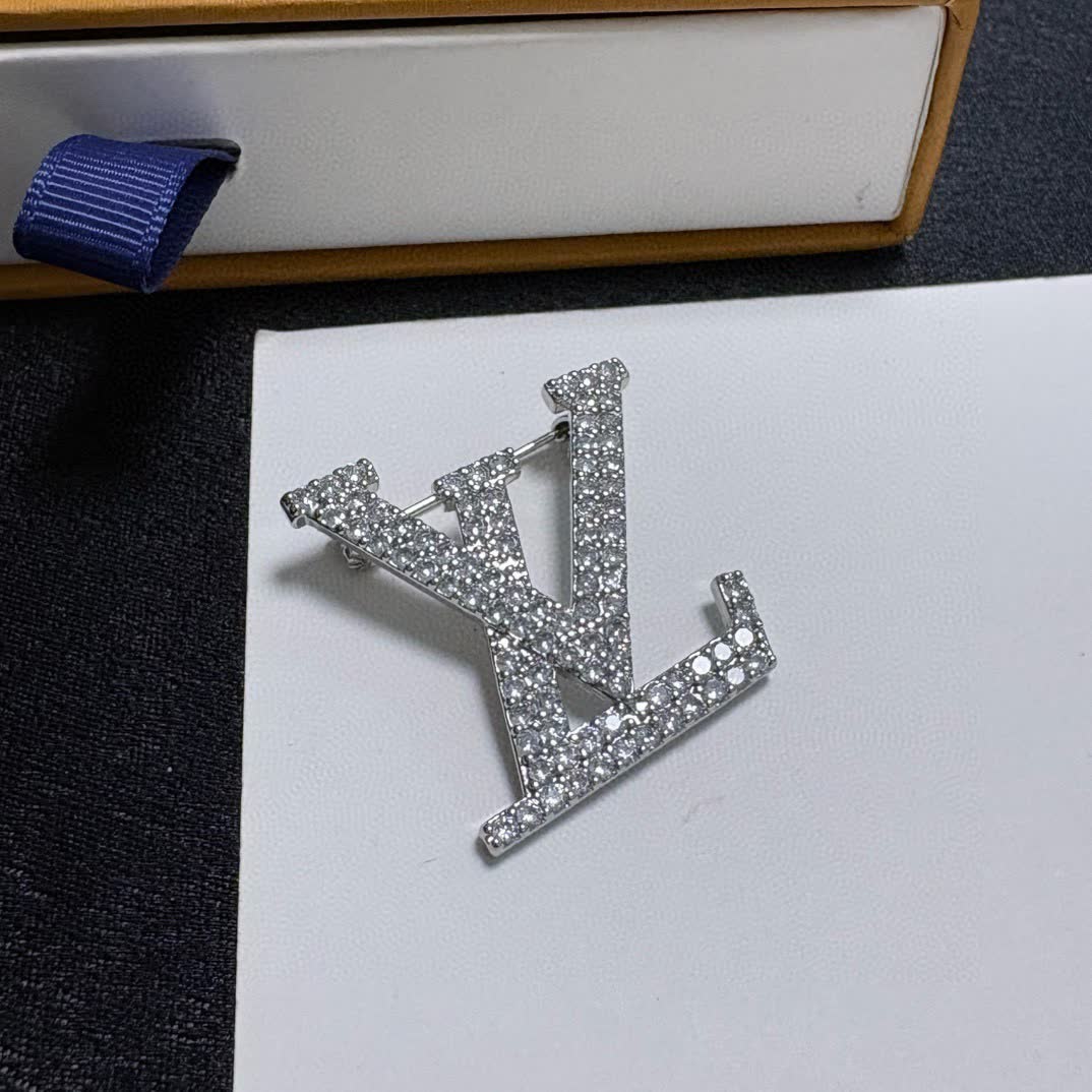Louis Vuitton Silver Tone 'LV' Logo Brooch